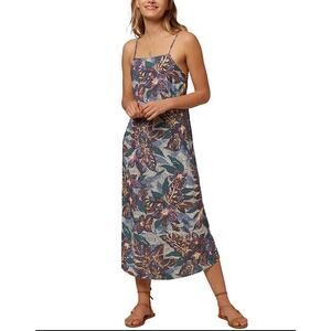 O'Neill Floral Midi Slip Dress in Teal, Navy & Brown